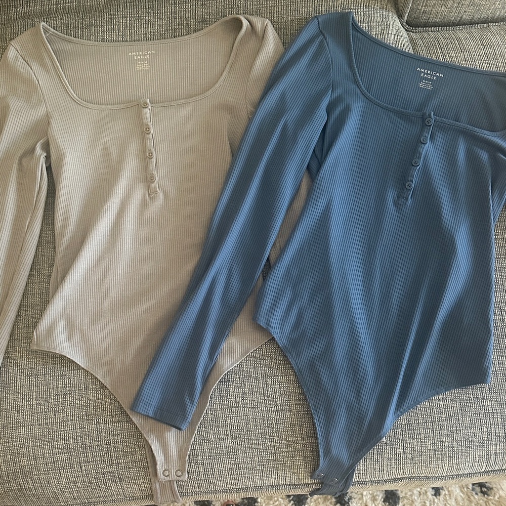 American Eagle Ribbed Bodysuit - Blue and Gray